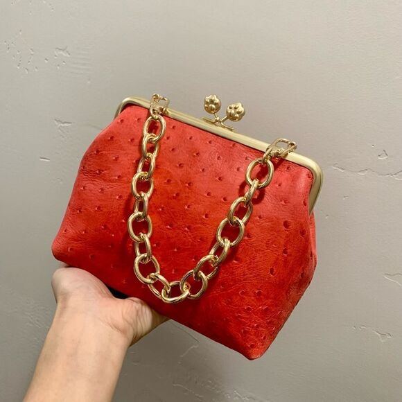 Handmade Genuine Ostrich Textured Leather "Cat paw" Kisslock Wristlet/Crossbody - Picture 8 of 16